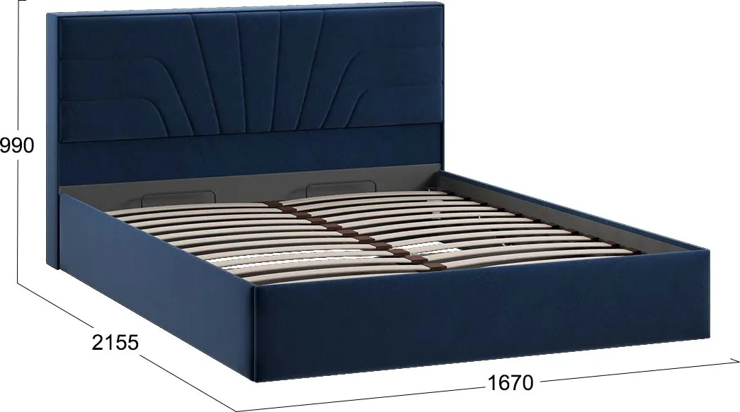 Двуспальная кровать ТриЯ Пандора с ПМ 160x200 Тип 1 (микровелюр Wellmart Blue) — фото 4