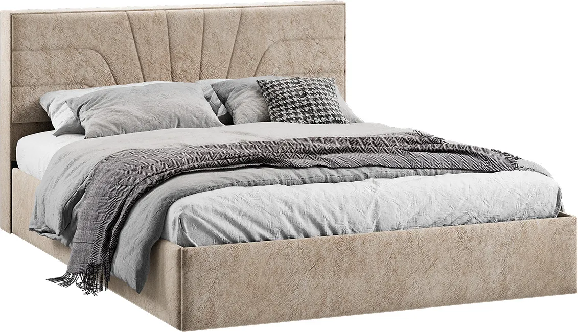 Двуспальная кровать ТриЯ Пандора с ПМ 160x200 Тип 1 (микровелюр Wellmart Dark Beige) — фото 1