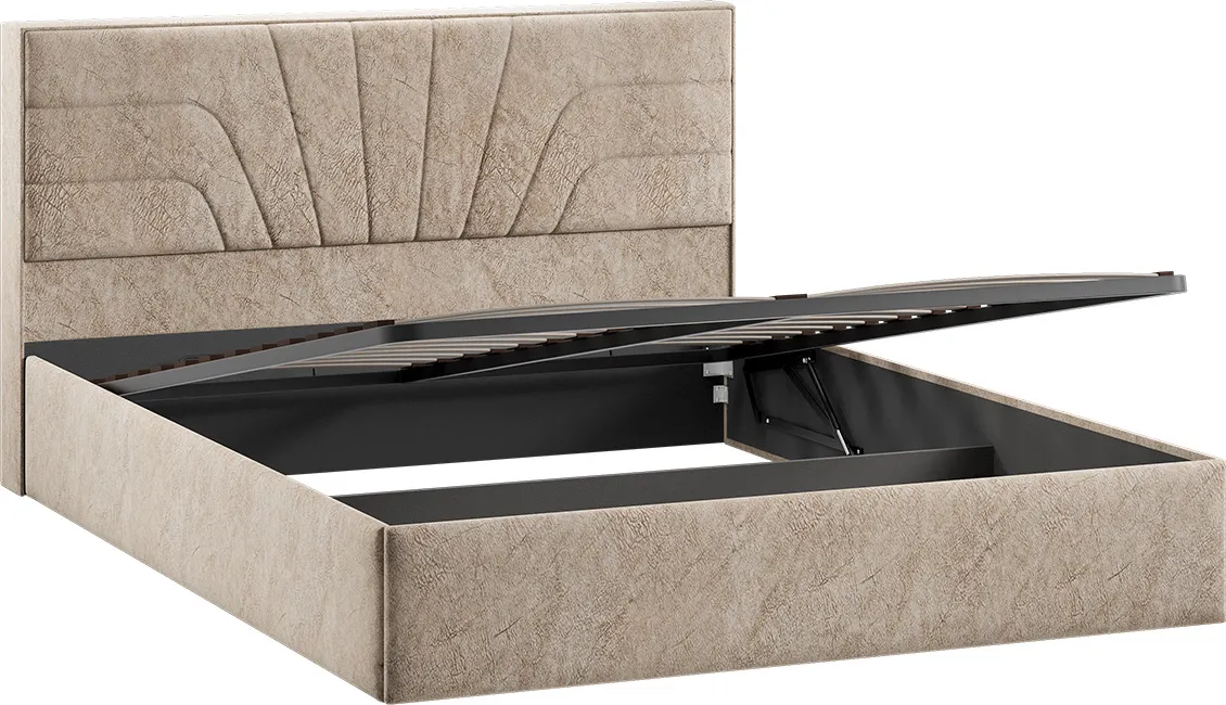 Двуспальная кровать ТриЯ Пандора с ПМ 160x200 Тип 1 (микровелюр Wellmart Dark Beige) — фото 3