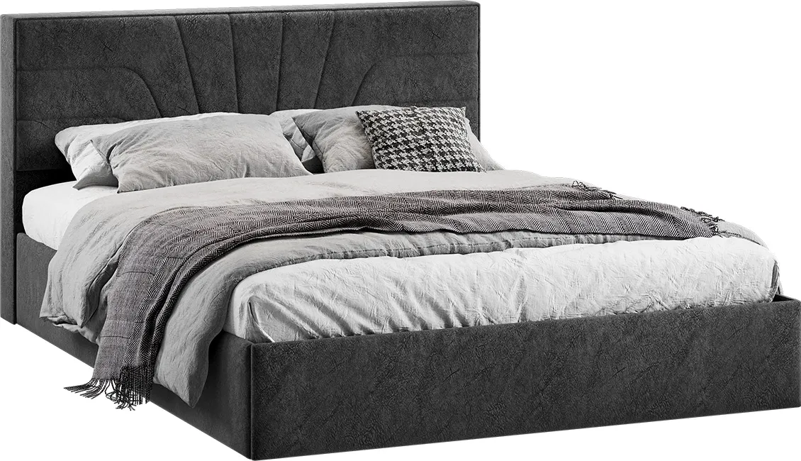 Двуспальная кровать ТриЯ Пандора с ПМ 160x200 Тип 1 (микровелюр Wellmart Graphite) — фото 1