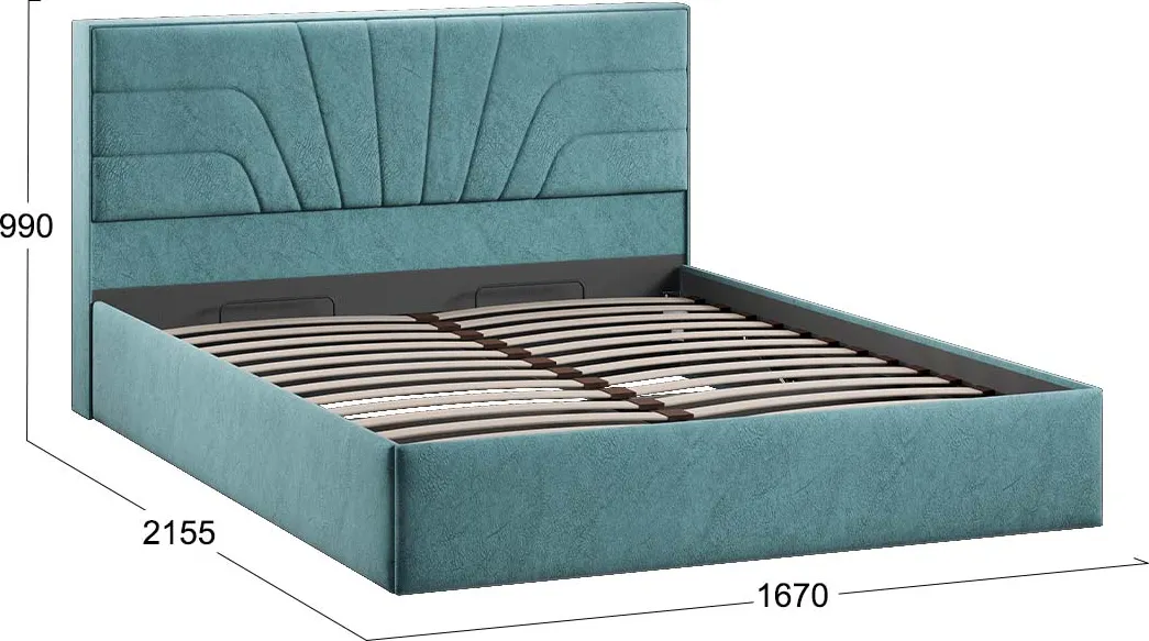 Двуспальная кровать ТриЯ Пандора с ПМ 160x200 Тип 1 (микровелюр Wellmart Indigo) — фото 4