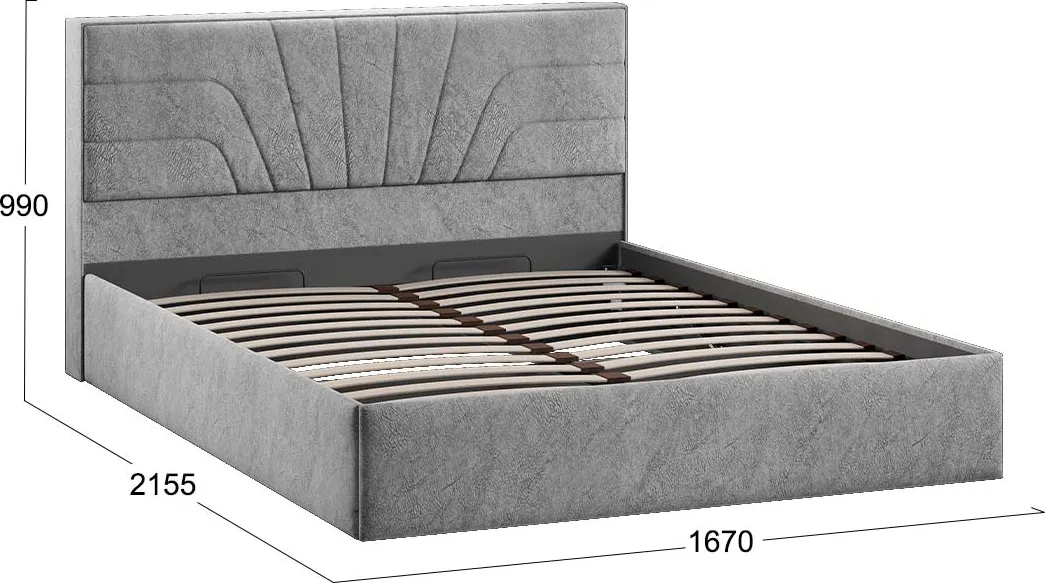 Двуспальная кровать ТриЯ Пандора с ПМ 160x200 Тип 1 (микровелюр Wellmart Silver) — фото 4