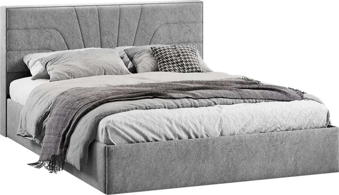Двуспальная кровать ТриЯ Пандора с ПМ 160x200 Тип 1 (микровелюр Wellmart Silver) — фото 1