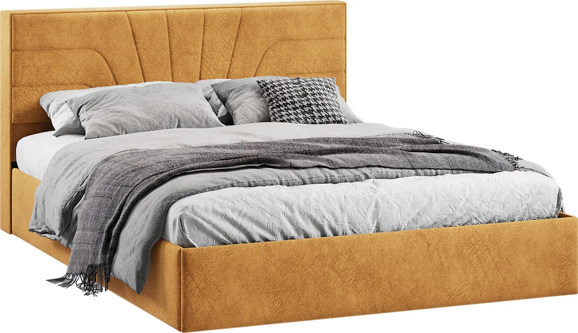 Двуспальная кровать ТриЯ Пандора с ПМ 160x200 Тип 1 (микровелюр Wellmart Yellow) — фото 1