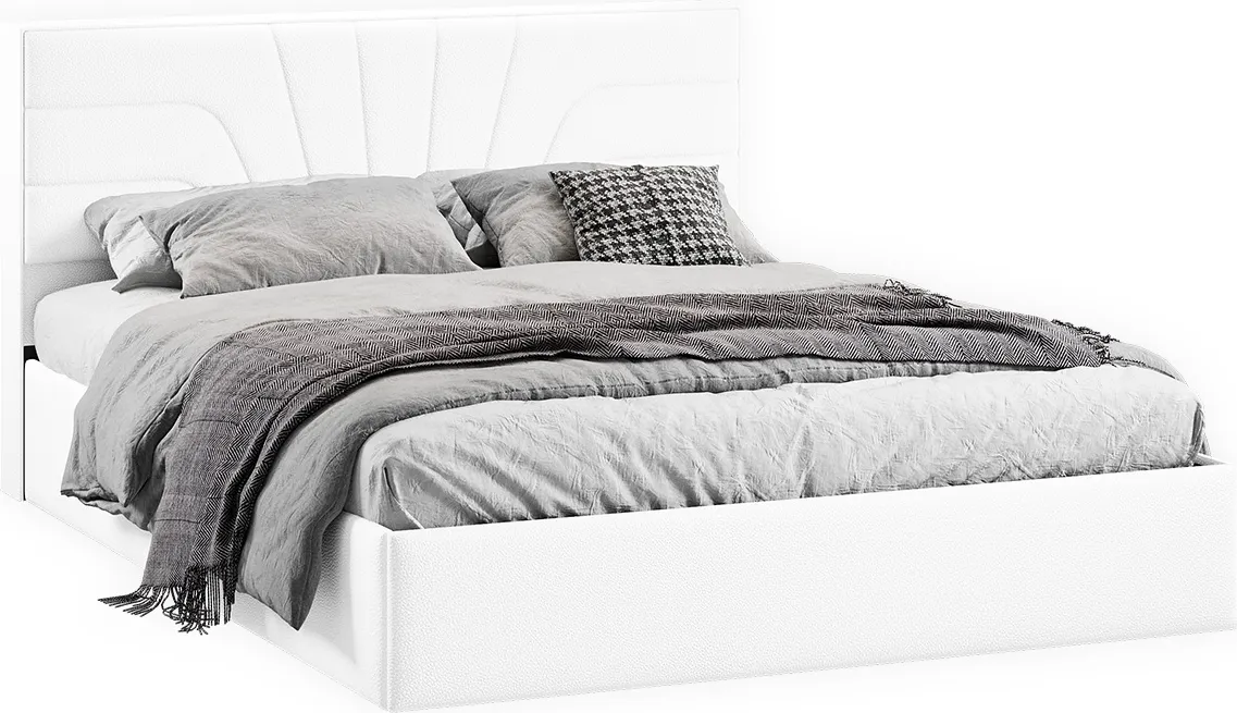 Двуспальная кровать ТриЯ Пандора с ПМ 160x200 Тип 1 (экокожа Polo white) — фото 1