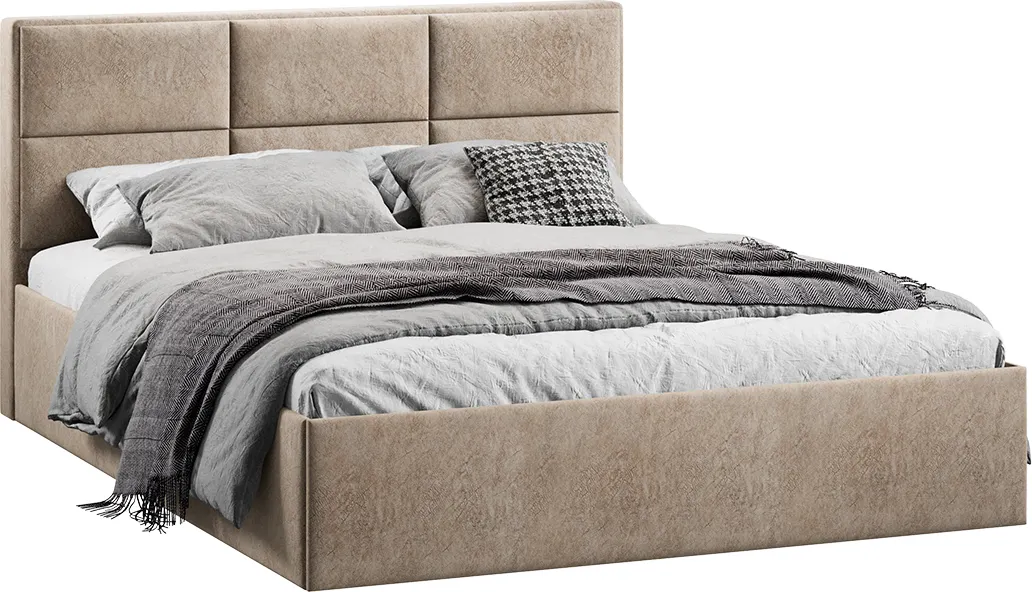 Полуторная кровать ТриЯ Стелла c ПМ 140x200 Тип 1 и заглушиной (микровелюр Wellmart Dark Beige)