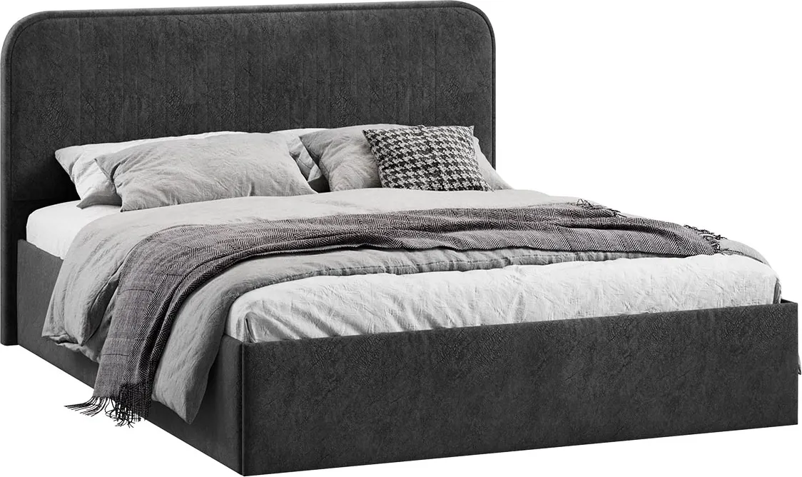 Полуторная кровать ТриЯ Тиффани c ПМ 140x200 Тип 1 и заглушиной (микровелюр Wellmart Graphite)