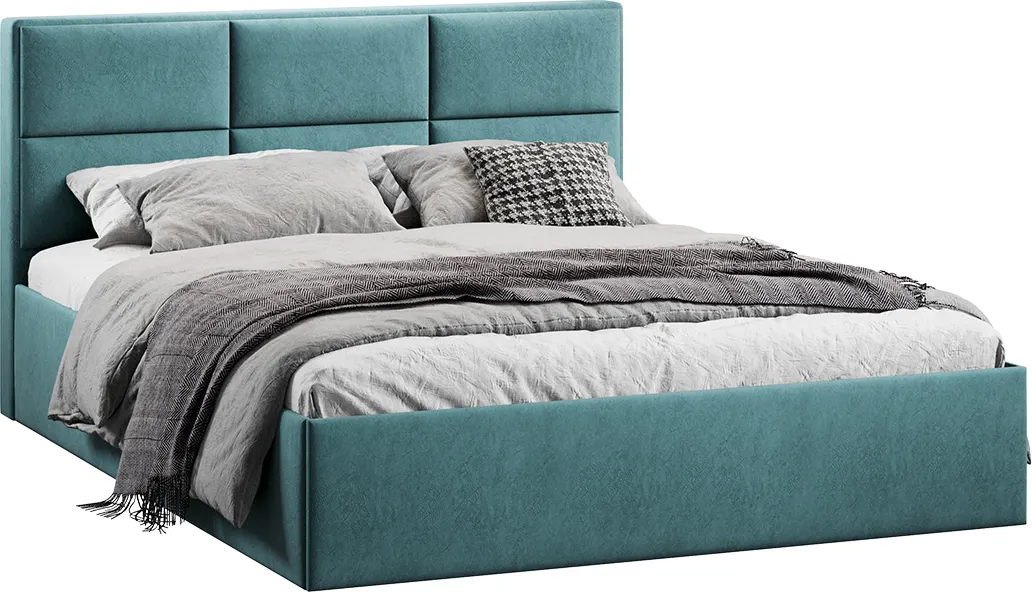 Двуспальная кровать ТриЯ Стелла c ПМ 180x20 Тип 1 и заглушиной (микровелюр Wellmart Indigo)
