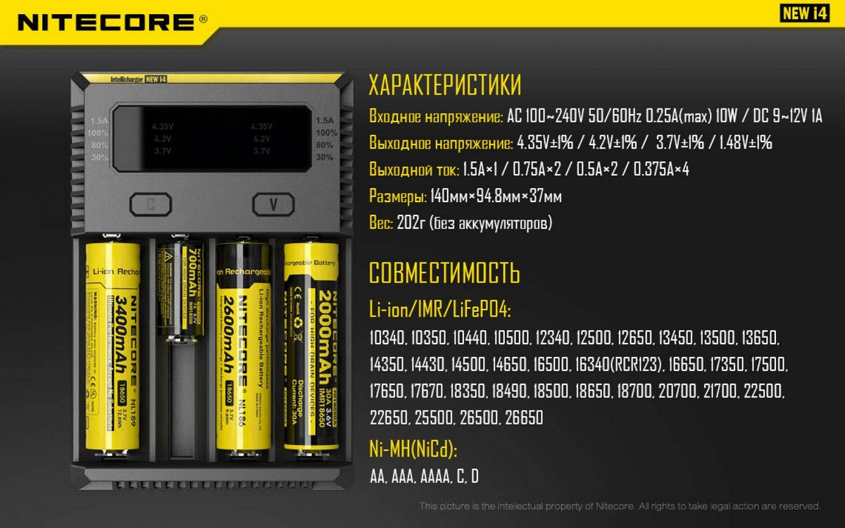 Зарядное устройство для аккумуляторов Nitecore New i4 / 15364 — фото 2