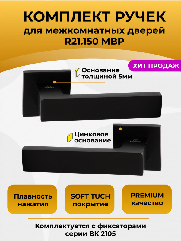 Ручка дверная Vettore R21.150 MBP (черный матовый) — фото 2