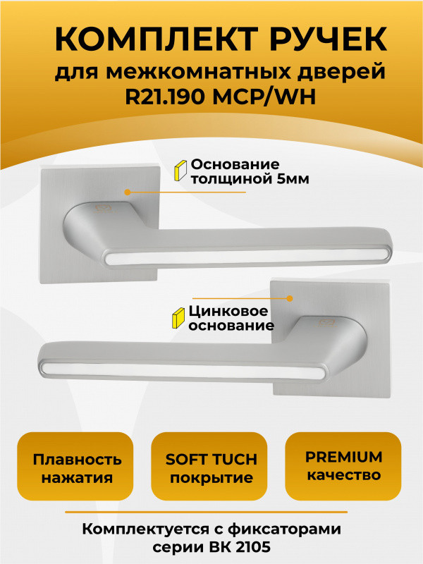 Ручка дверная Vettore R21.190 MCP/WH (матовый хром/белая вставка) — фото 3