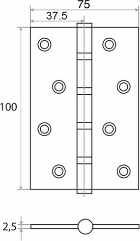 Петля дверная Trodos 100x75x2.5 4ВВ AB (бронза, флоупак) — фото 3