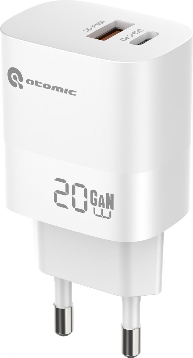 Зарядное устройство сетевое Atomic Motion G202 GAN 20W 2-порта USB (A+C) с USB (С-С) / 10.203 (1.5м, белый) — фото 4