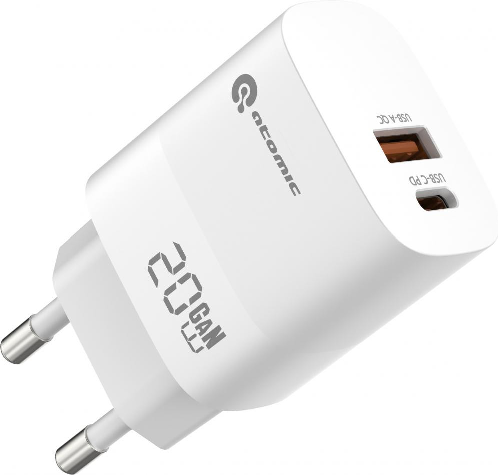 Адаптер питания сетевой Atomic Motion G202 GAN 20W 2-порта USB (A+C) / 10.202 (белый) — фото 2