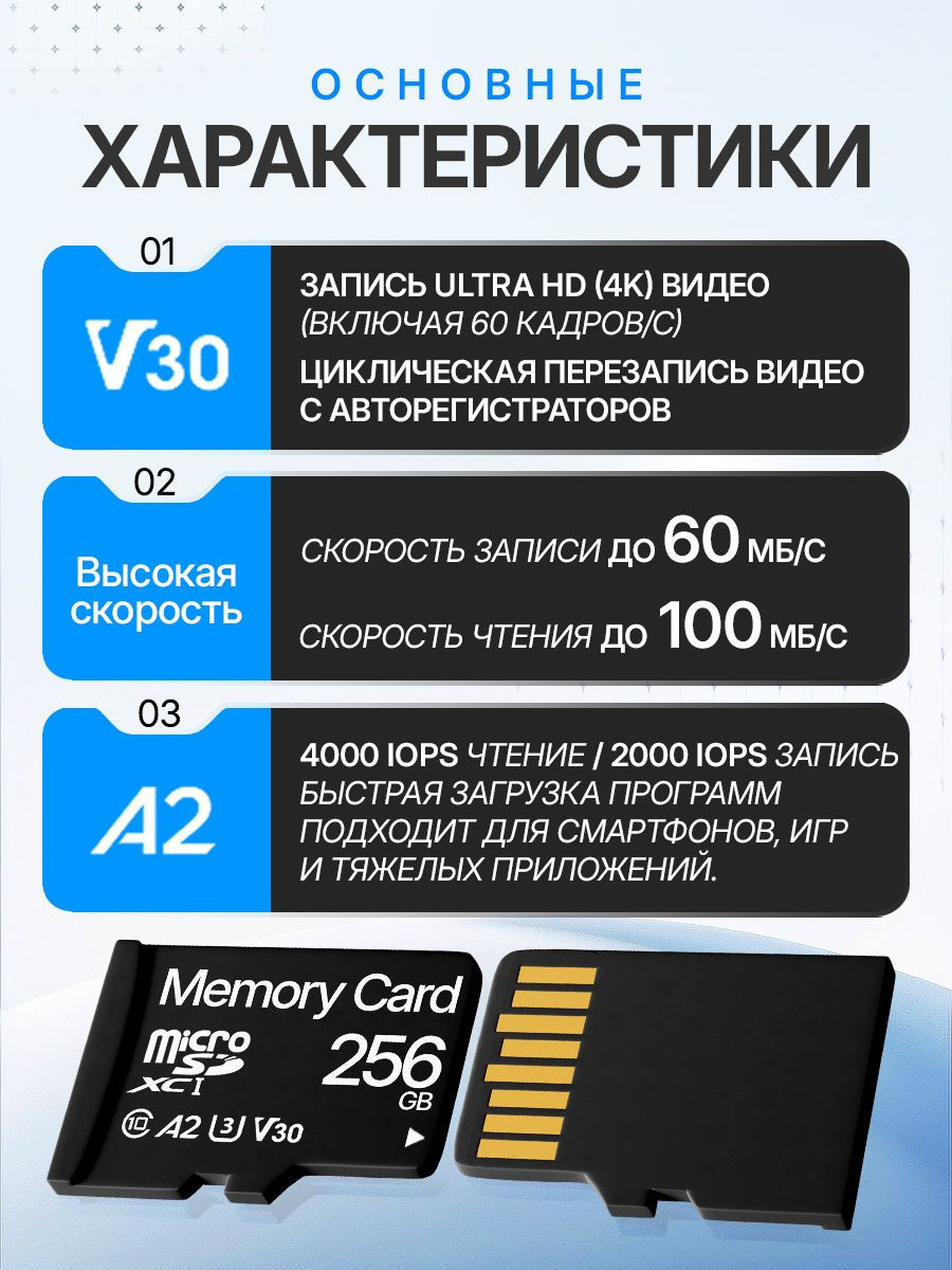 Карта памяти Memory 256GB Class 10 (без адаптера) — фото 4