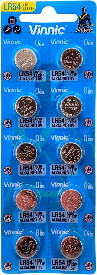 Комплект батареек Vinnic AG10/LR1130 Alkaline 1.5V (10шт)