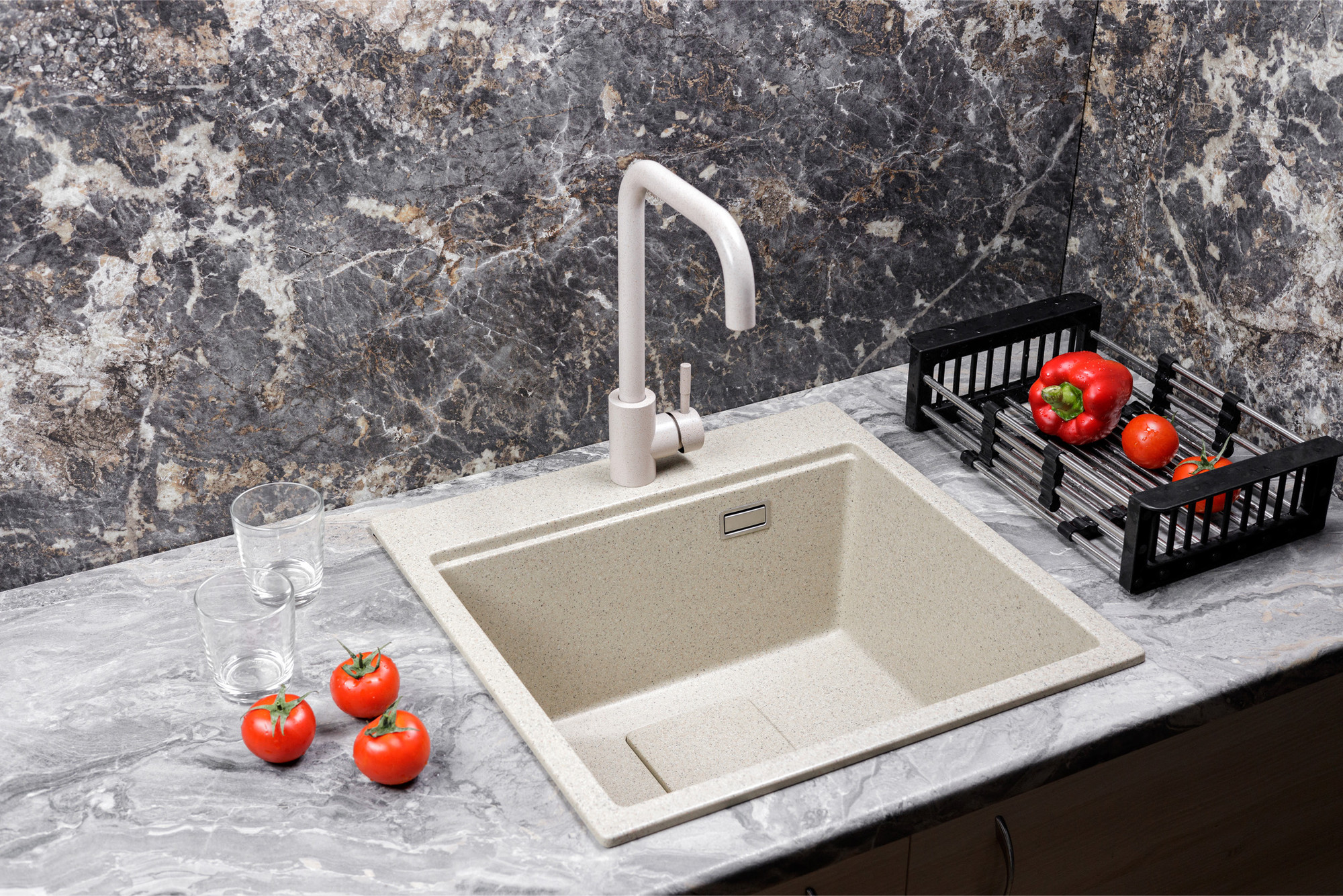 Мойка кухонная Marblan Comfort 50 (гранит, с сифоном и колландером) — фото 4