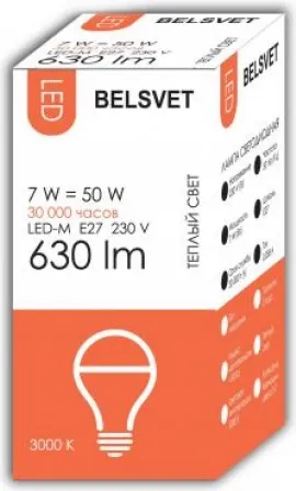 Лампа Belsvet LED-M A60 7 W 3000 К Е27