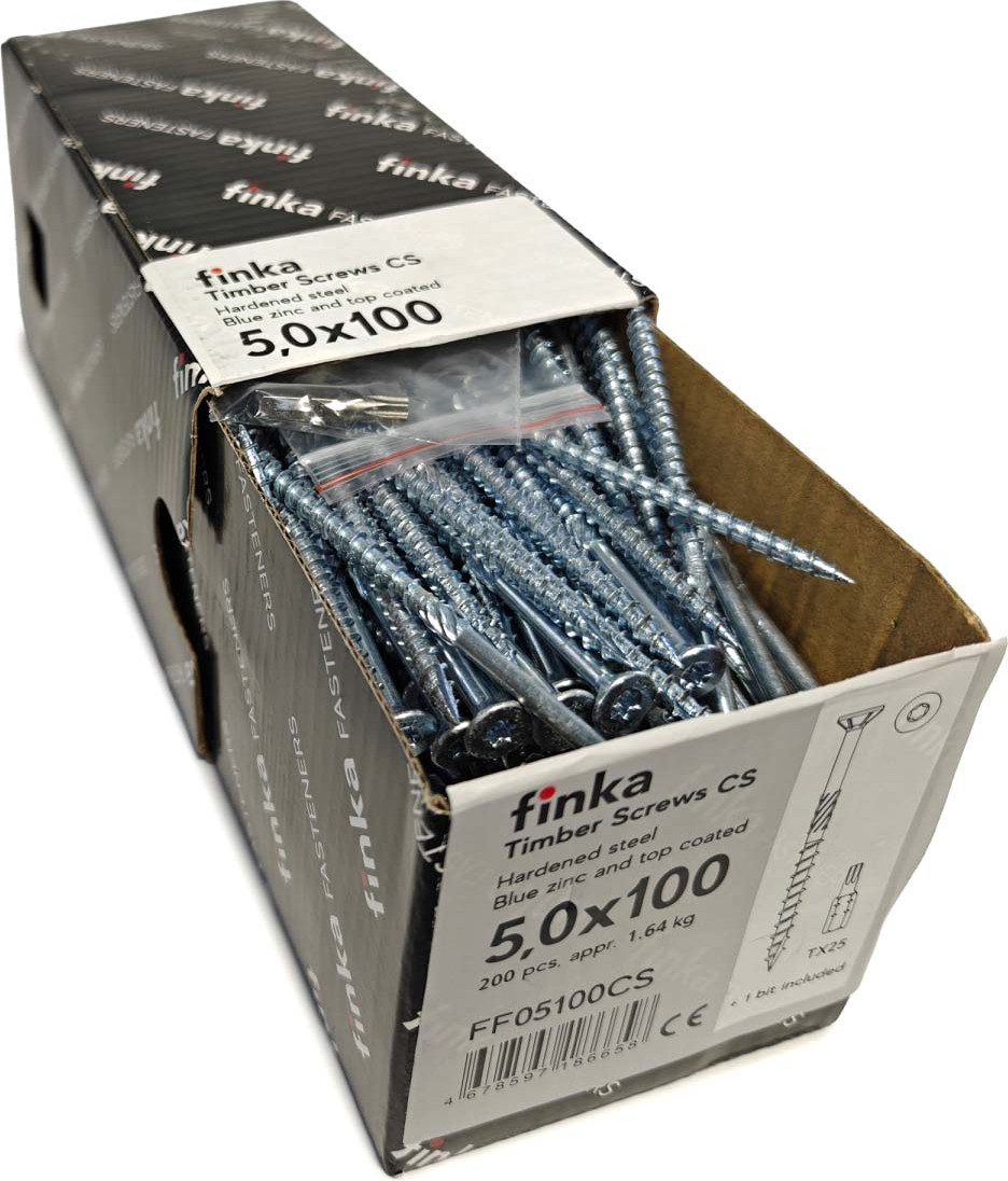 Шуруп Finka Timber Screws CS Конструкционный по дереву TORX25 5x100 потай (200шт, голубой цинк) — фото 2