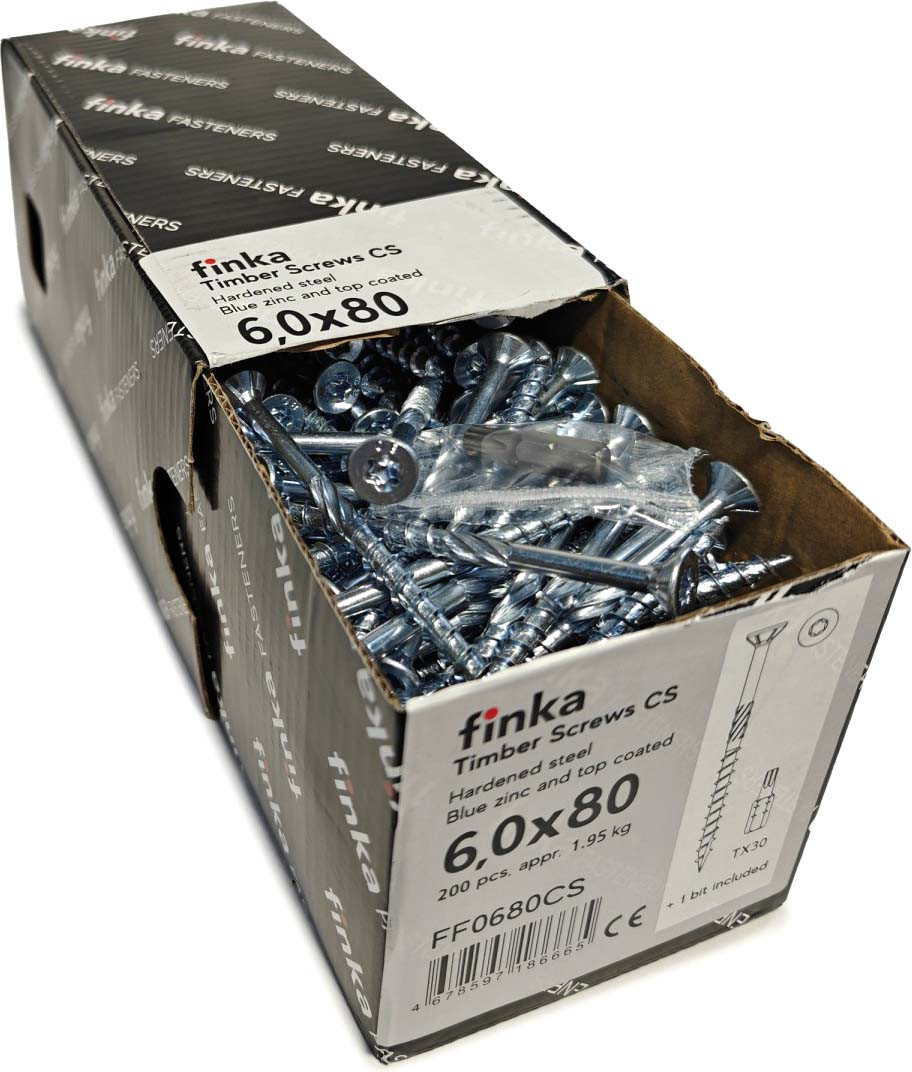 Шуруп Finka Timber Screws CS Конструкционный по дереву TORX30 6x80 потай (200шт, голубой цинк)