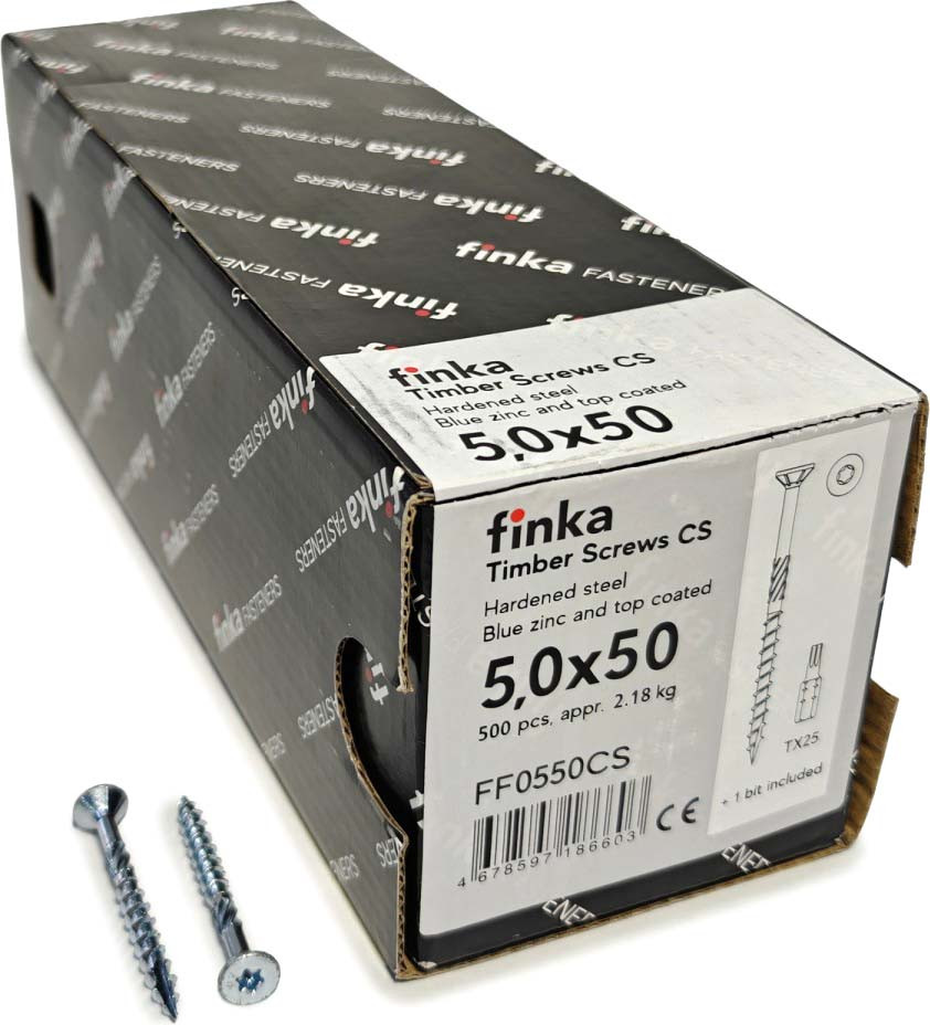 Шуруп Finka Timber Screws CS Конструкционный по дереву TORX25 5x50 потай (500шт, голубой цинк)