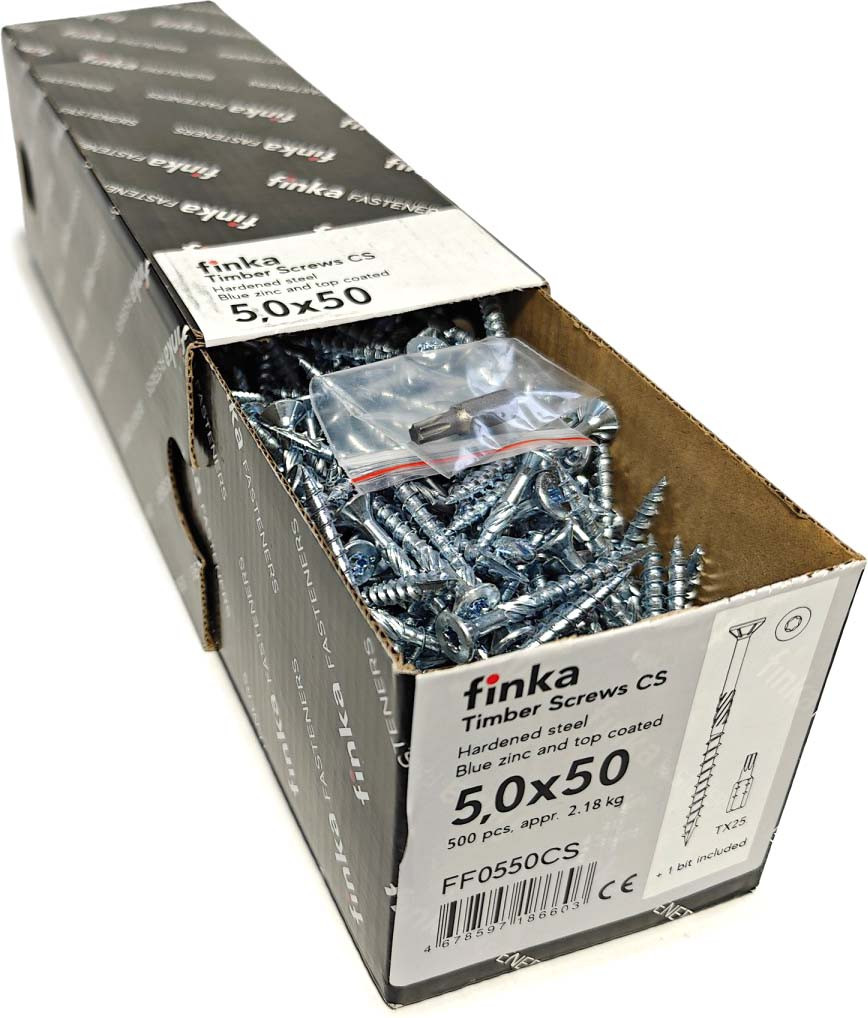 Шуруп Finka Timber Screws CS Конструкционный по дереву TORX25 5x50 потай (500шт, голубой цинк) — фото 2