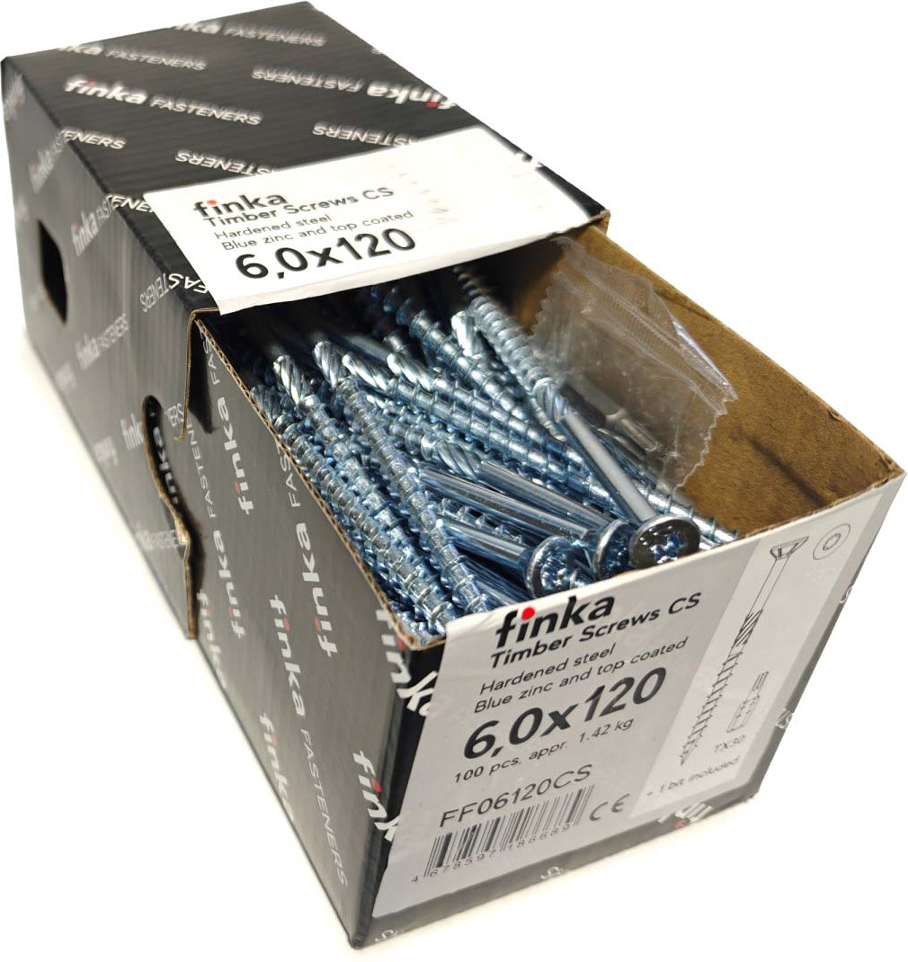 Шуруп Finka Timber Screws CS Конструкционный по дереву TORX30 6x120 потай (100шт, голубой цинк) — фото 2