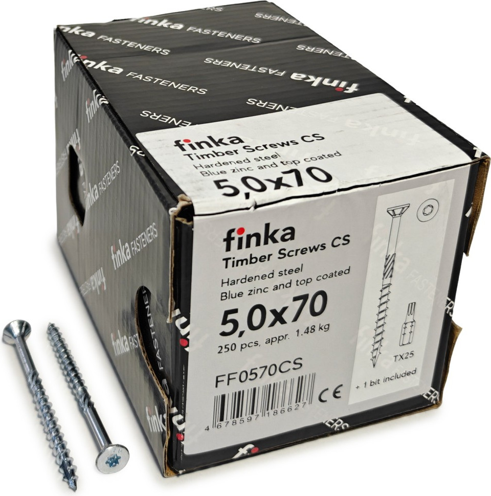 Шуруп Finka Timber Screws CS Конструкционный по дереву TORX25 5x70 потай (250шт, голубой цинк)