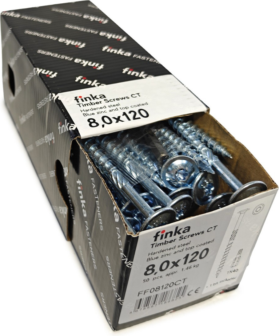 Шуруп Finka Timber Screws CT Конструкционный по дереву TORX40 8x120 тарелка (50шт, голубой цинк) — фото 2