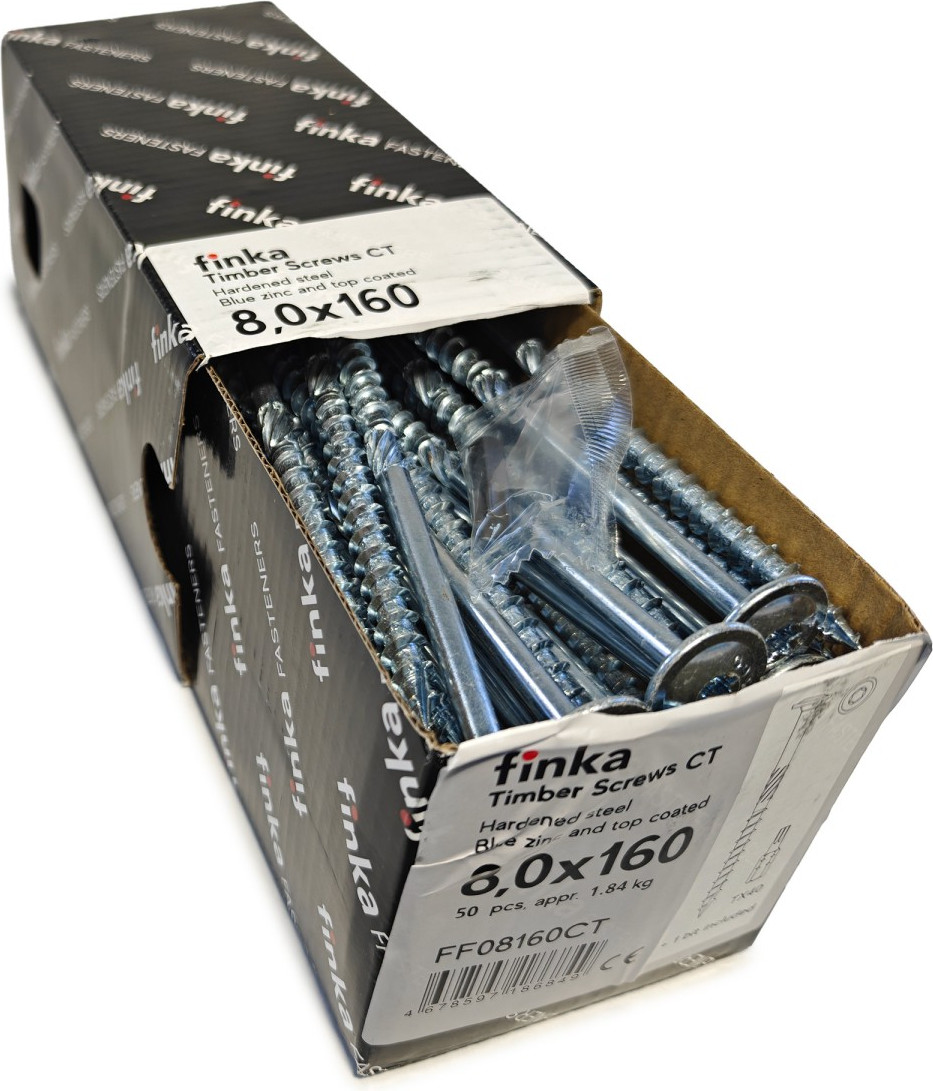 Шуруп Finka Timber Screws CT Конструкционный по дереву TORX40 8x160 тарелка (50шт, голубой цинк) — фото 2