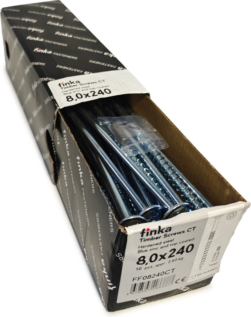 Шуруп Finka Timber Screws CT Конструкционный по дереву TORX40 8x240 тарелка (50шт, голубой цинк) — фото 2