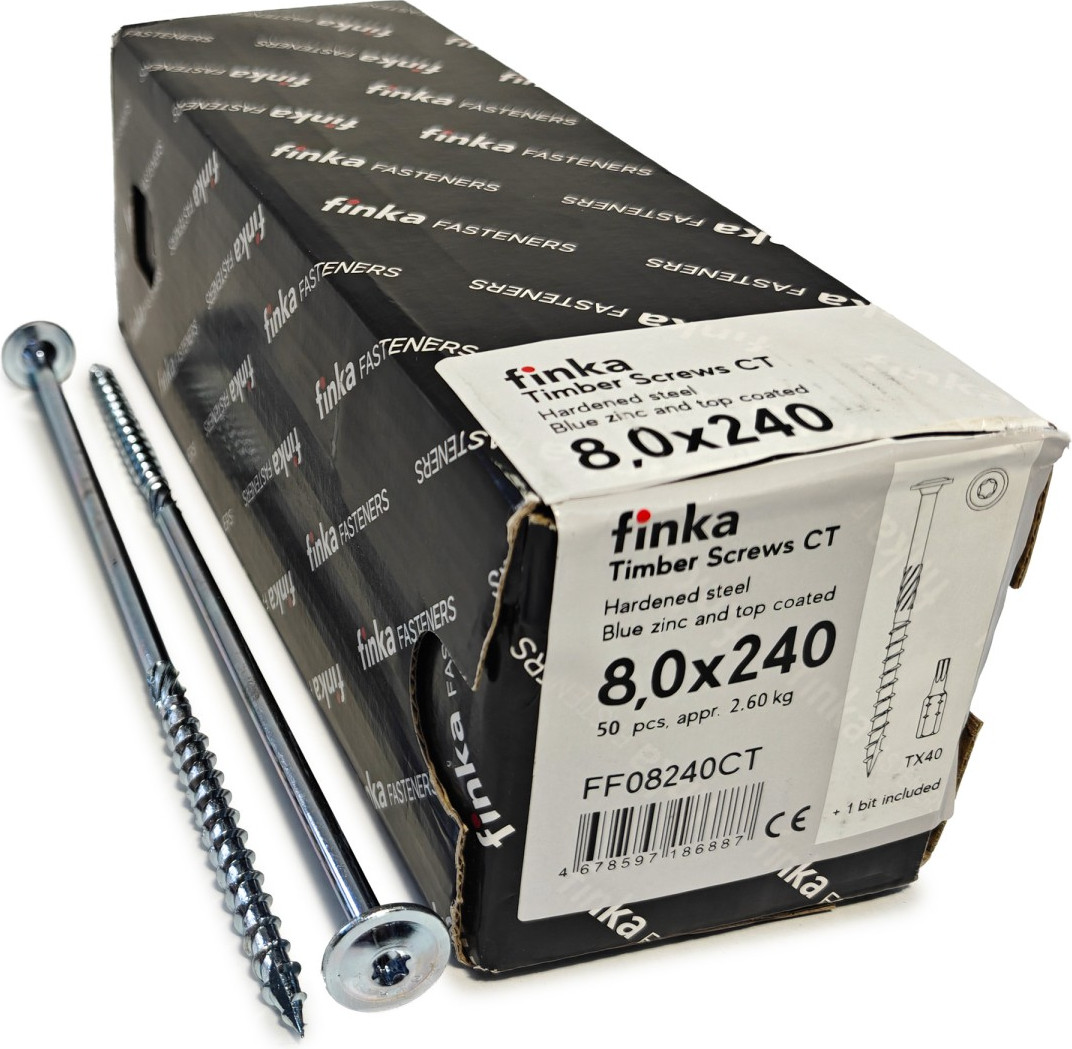 Шуруп Finka Timber Screws CT Конструкционный по дереву TORX40 8x240 тарелка (50шт, голубой цинк)