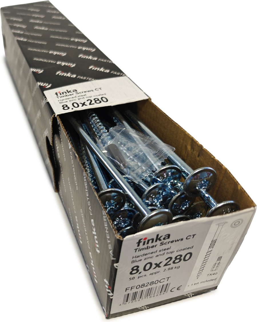 Шуруп Finka Timber Screws CT Конструкционный по дереву TORX40 8x280 тарелка (50шт, голубой цинк) — фото 2