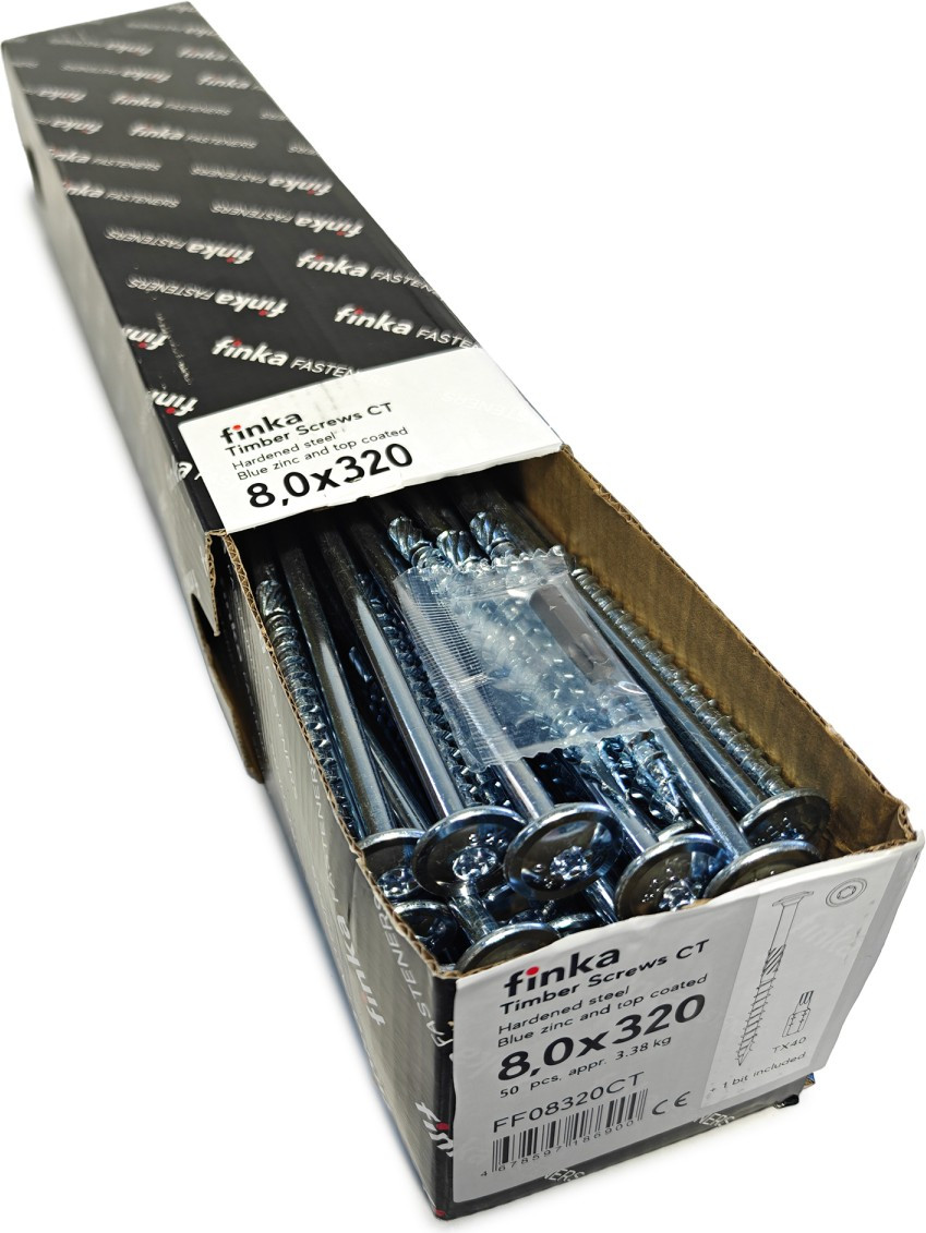 Шуруп Finka Timber Screws CT Конструкционный по дереву TORX40 8x320 тарелка (50шт, голубой цинк) — фото 2