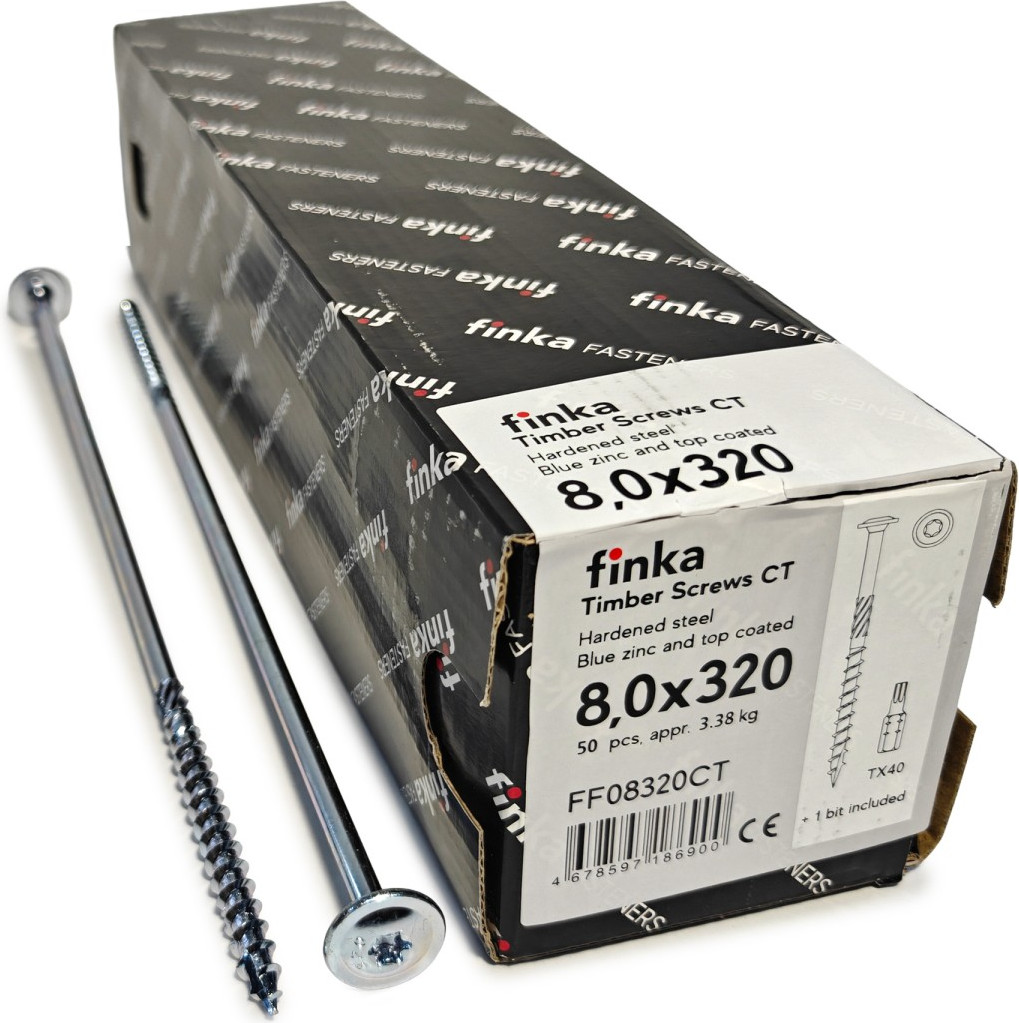 Шуруп Finka Timber Screws CT Конструкционный по дереву TORX40 8x320 тарелка (50шт, голубой цинк)