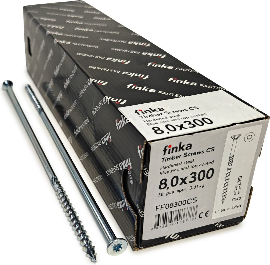 Шуруп Finka Timber Screws CS Конструкционный по дереву TORX40 8x300 потай (50шт, голубой цинк)