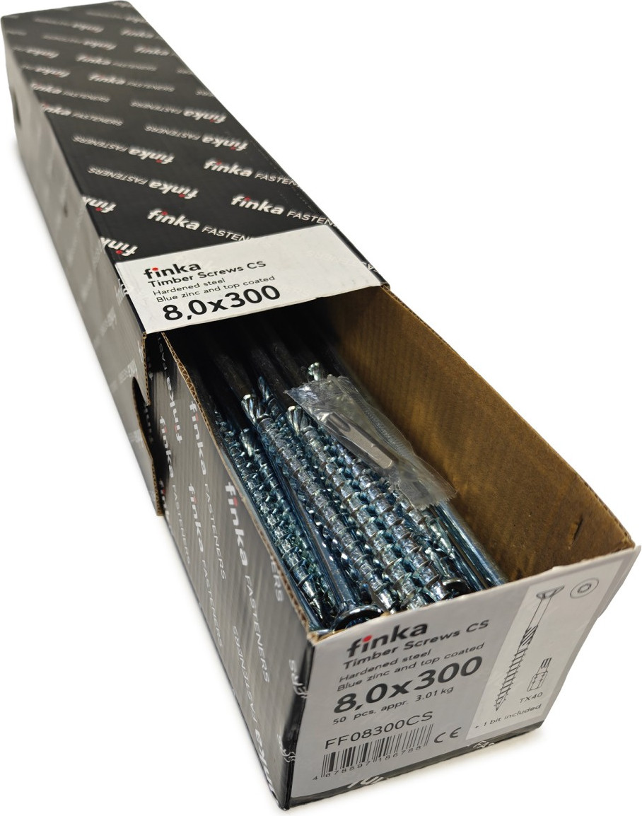 Шуруп Finka Timber Screws CS Конструкционный по дереву TORX40 8x300 потай (50шт, голубой цинк) — фото 2