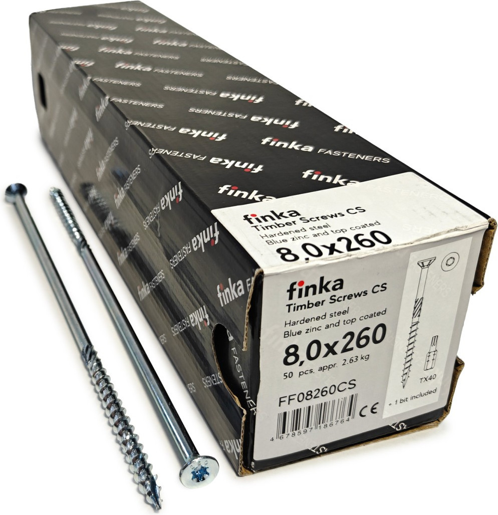 Шуруп Finka Timber Screws CS Конструкционный по дереву TORX40 8x260 потай (50шт, голубой цинк)