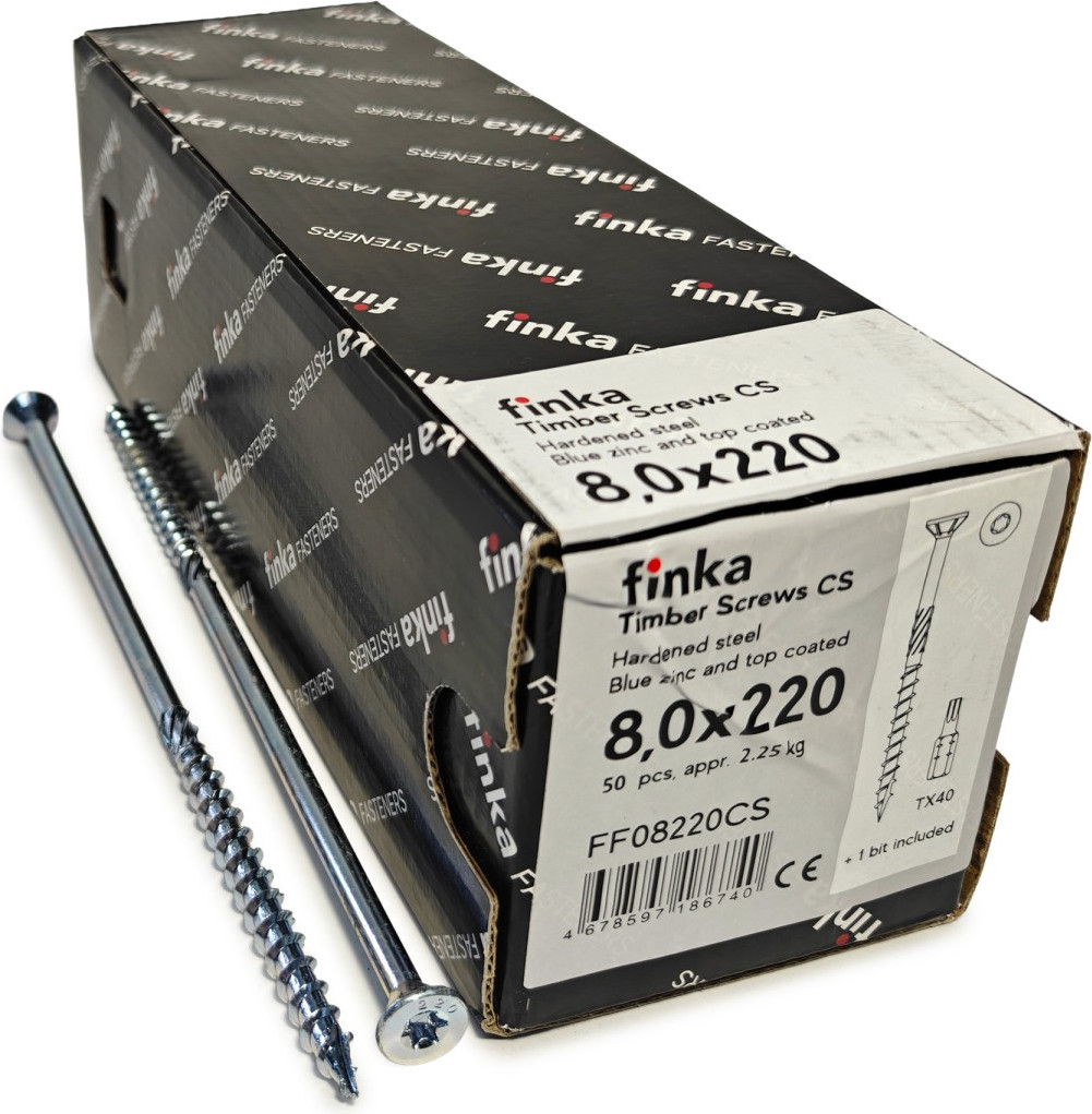 Шуруп Finka Timber Screws CS Конструкционный по дереву TORX40 8x220 потай (50шт, голубой цинк)