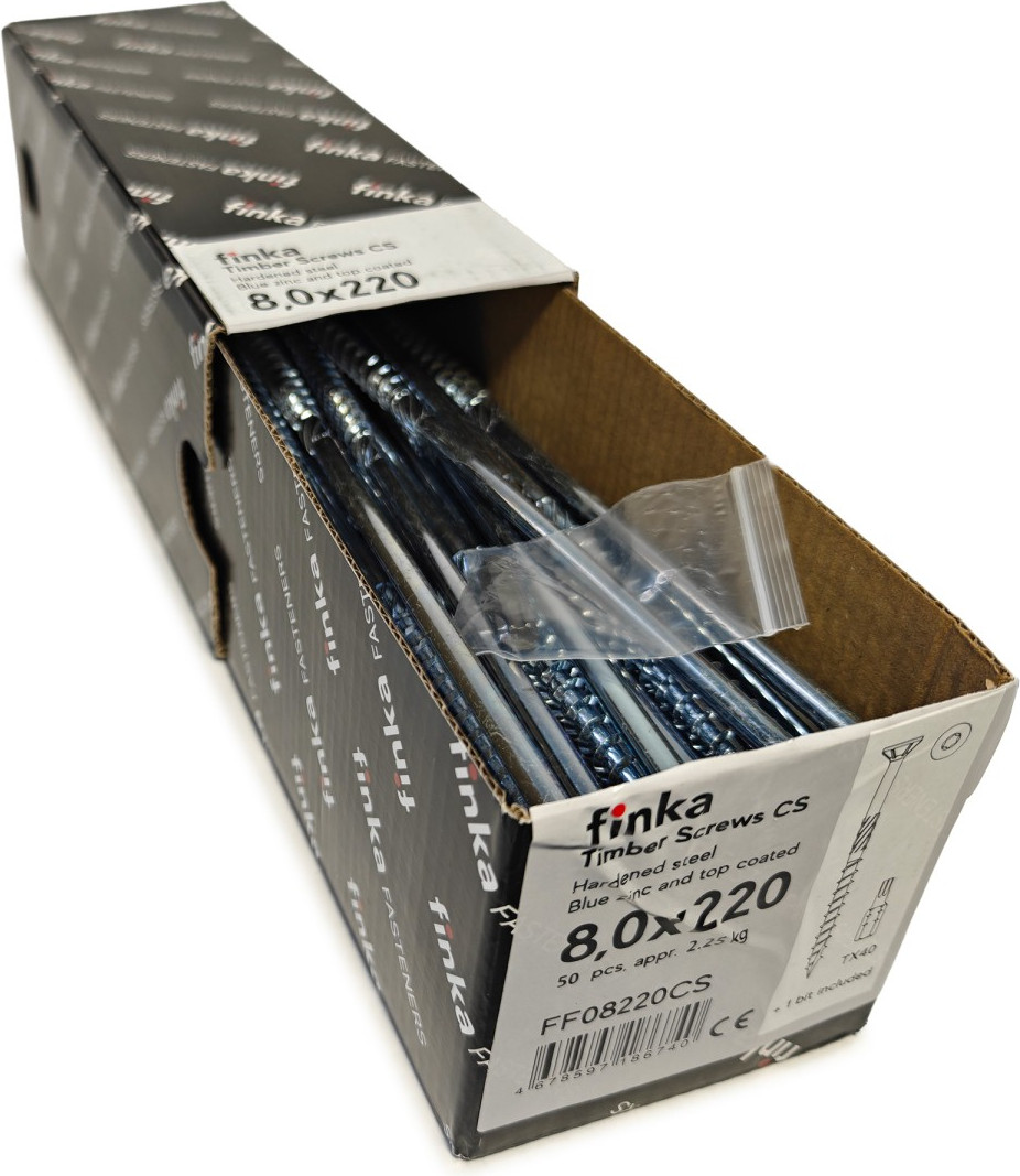 Шуруп Finka Timber Screws CS Конструкционный по дереву TORX40 8x220 потай (50шт, голубой цинк) — фото 2