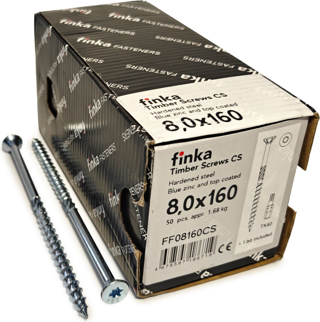 Шуруп Finka Timber Screws CS Конструкционный по дереву TORX40 8x160 потай (50шт, голубой цинк)