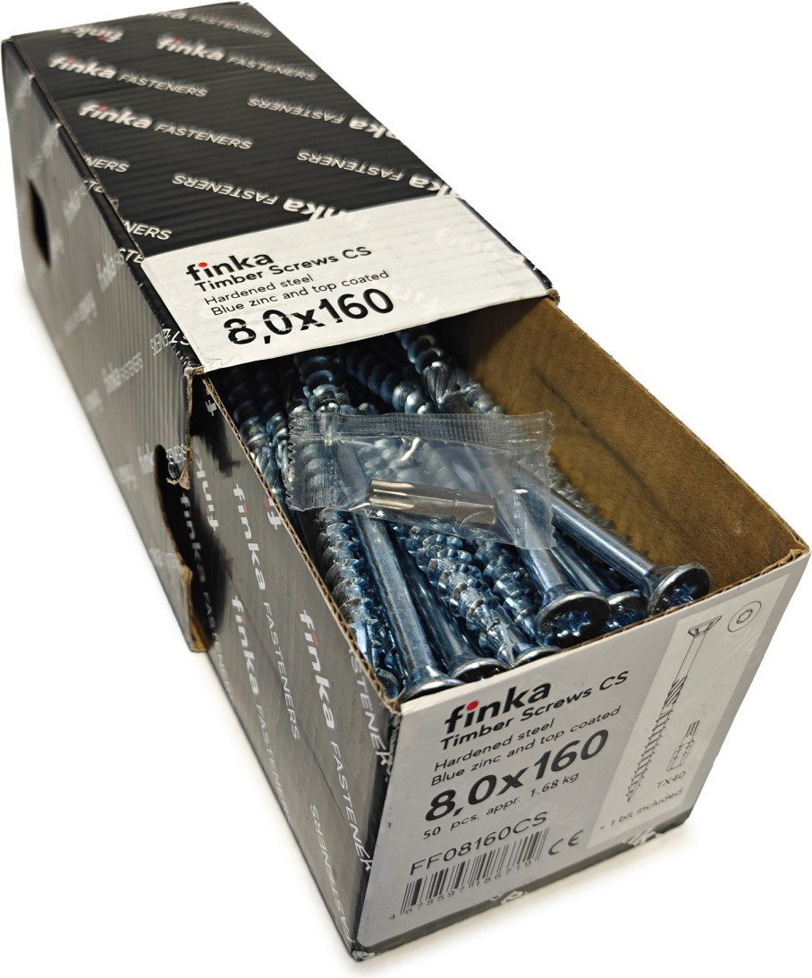 Шуруп Finka Timber Screws CS Конструкционный по дереву TORX40 8x160 потай (50шт, голубой цинк) — фото 2