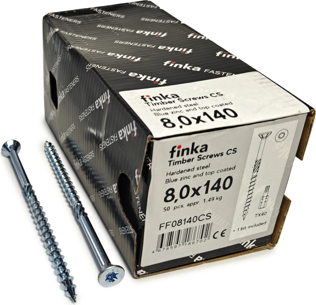 Шуруп Finka Timber Screws CS Конструкционный по дереву TORX40 8x140 потай (50шт, голубой цинк)
