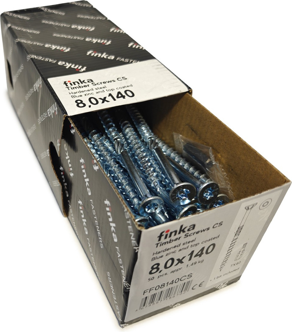 Шуруп Finka Timber Screws CS Конструкционный по дереву TORX40 8x140 потай (50шт, голубой цинк) — фото 2