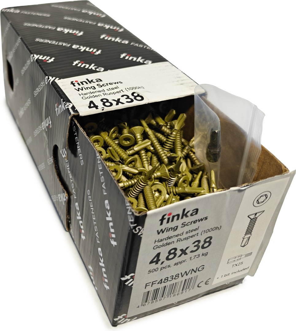 Шуруп Finka Wing Screws С крыльчаткой флюгель 4.8x38 со сверлом TORX25 (500шт, Golden Ruspert) — фото 3