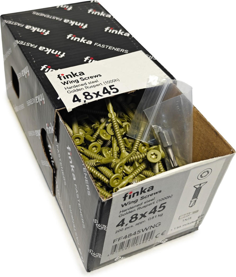 Шуруп Finka Wing Screws С крыльчаткой флюгель 4.8x45 со сверлом TORX25 (200шт, Golden Ruspert) — фото 3
