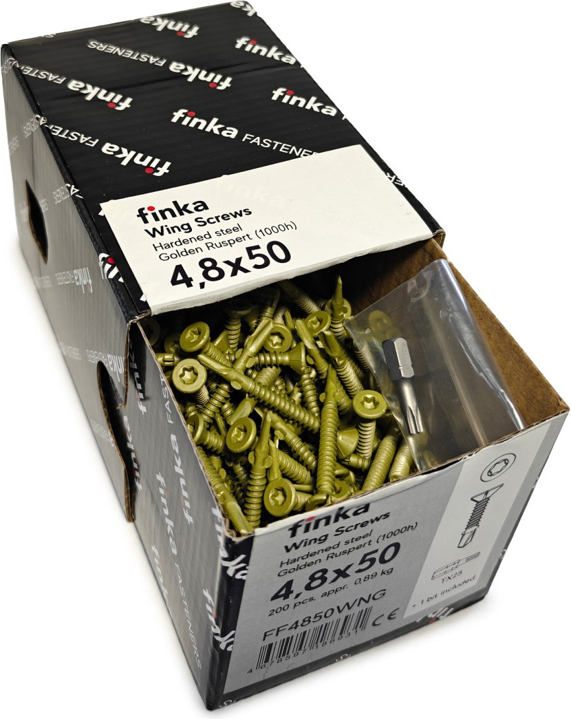Шуруп Finka Wing Screws С крыльчаткой флюгель 4.8x50 со сверлом TORX25 (200шт, Golden Ruspert) — фото 3