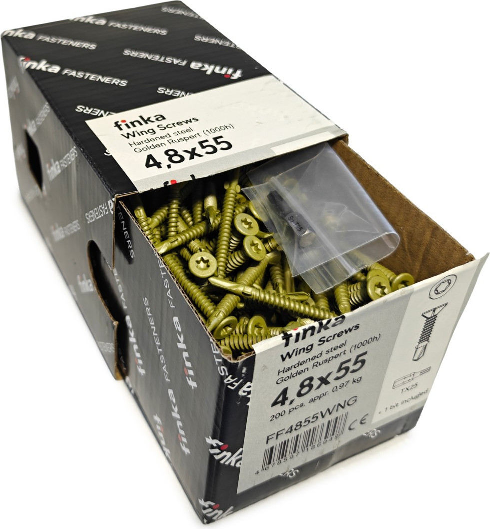 Шуруп Finka Wing Screws С крыльчаткой флюгель 4.8x55 со сверлом TORX25 (200шт, Golden Ruspert) — фото 3