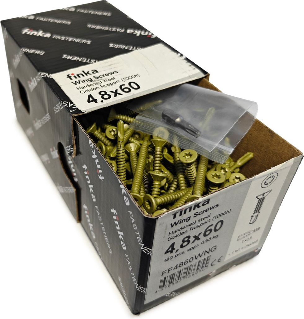 Шуруп Finka Wing Screws С крыльчаткой флюгель 4.8x60 со сверлом TORX25 (180шт, Golden Ruspert) — фото 3