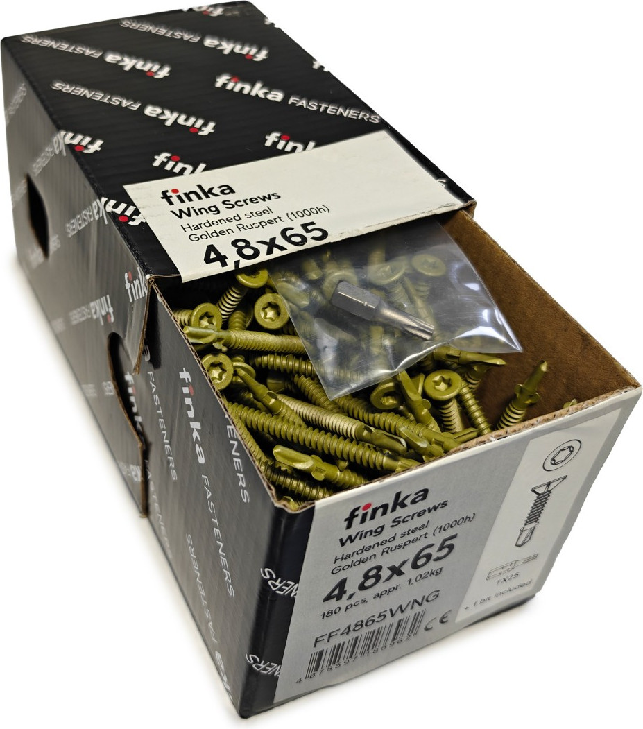 Шуруп Finka Wing Screws С крыльчаткой флюгель 4.8x65 со сверлом TORX25 (180шт, Golden Ruspert) — фото 3